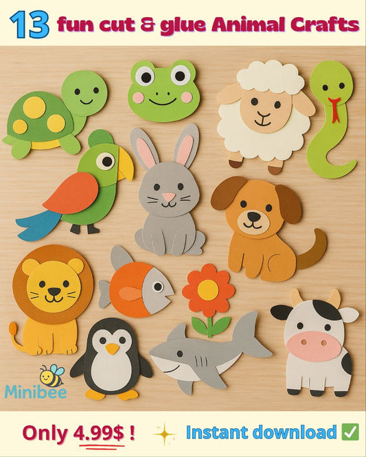 Minibee Paper Zoo | 10 Printable Animal Crafts for kids